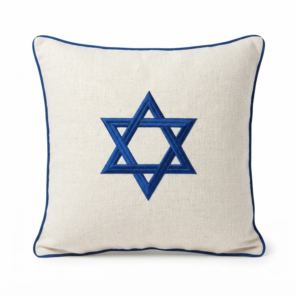 Blue Star of David Embroidered Pillow
