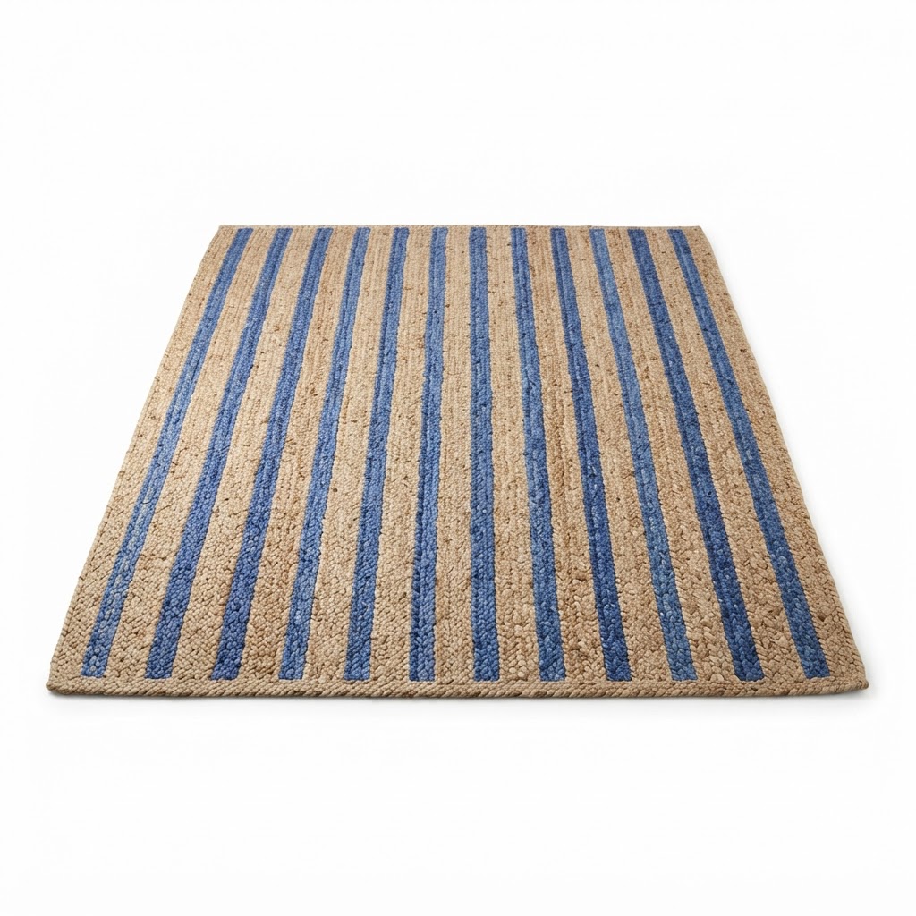 Summer Blue Striped Jute Rug