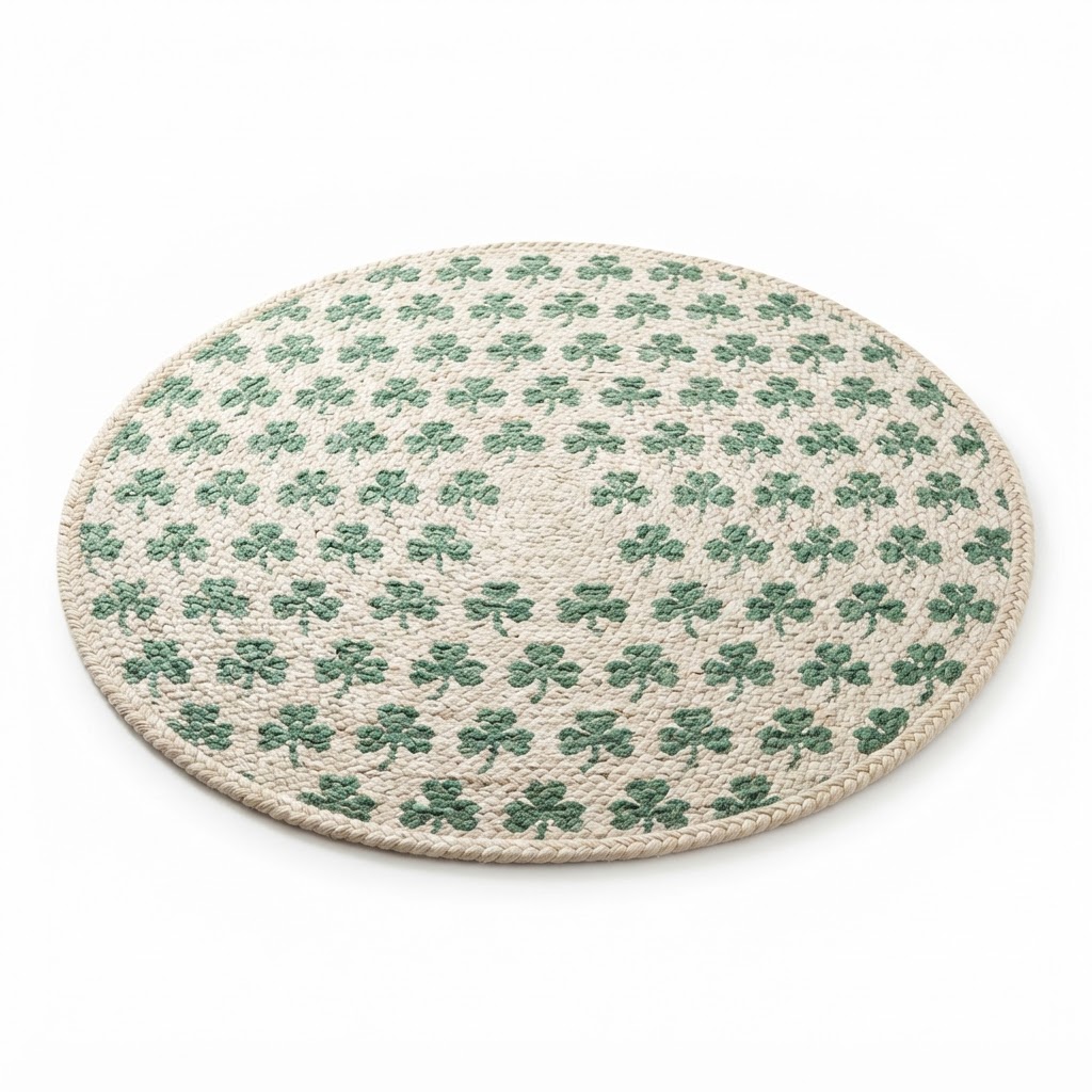 Woven Clover Pattern Round Rug