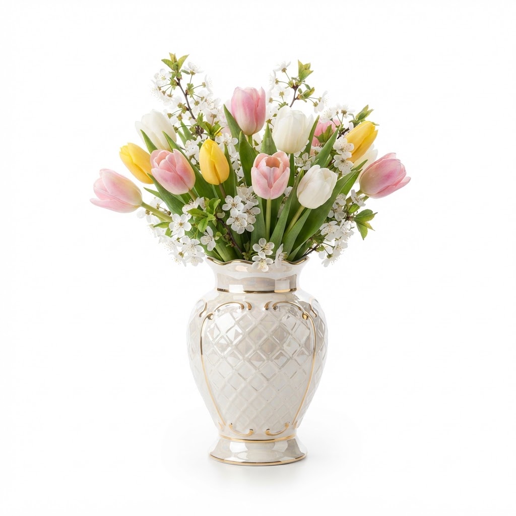 Spring Tulip and Blossom Vase