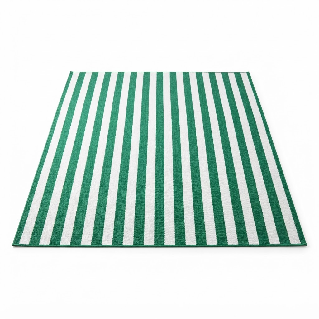 Striped Green and White Area Rug