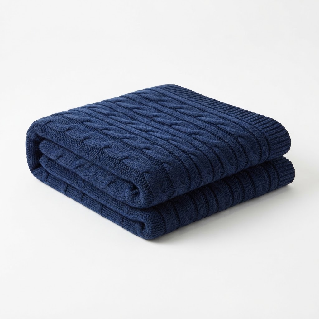 Navy Cable Knit Throw