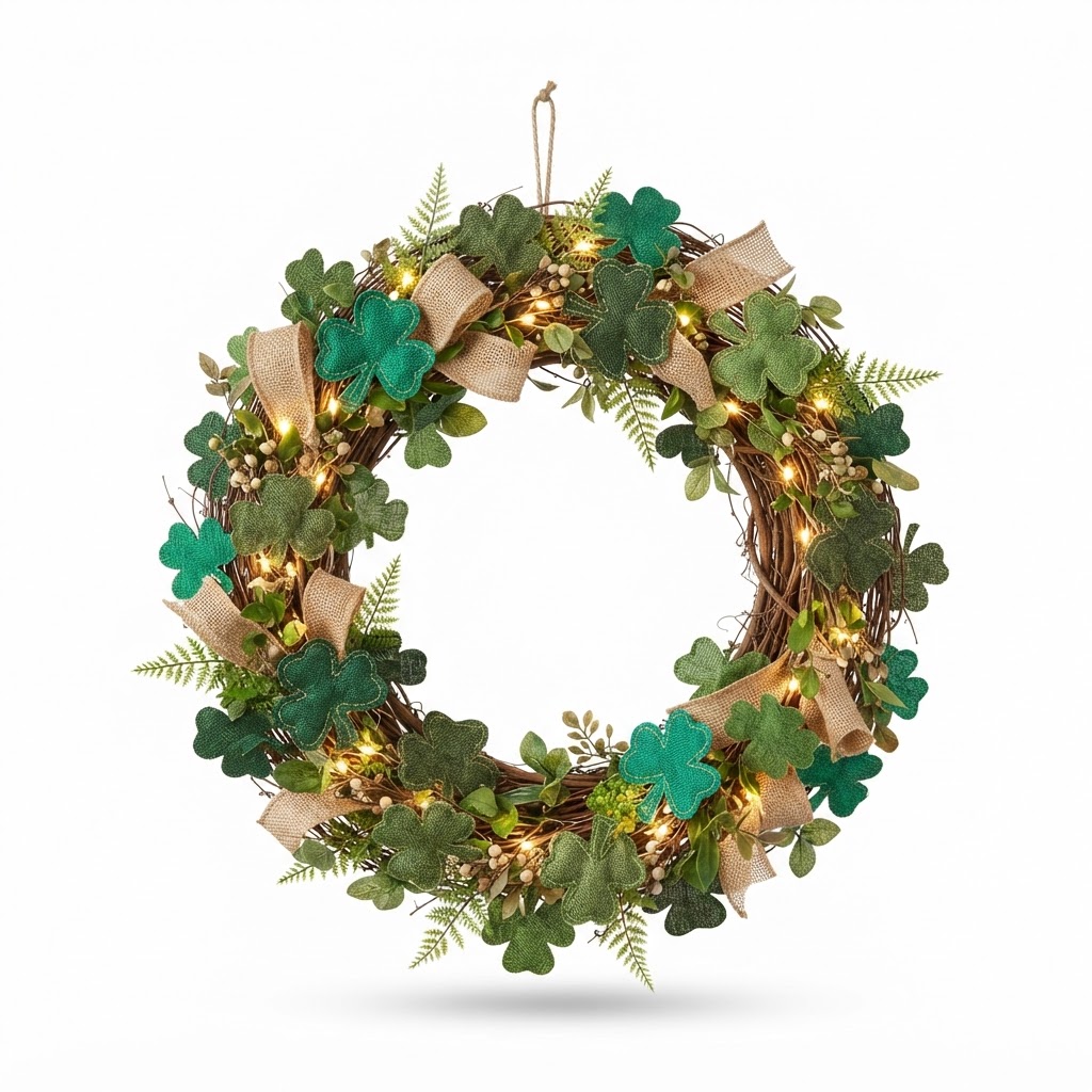 LED Lighted Shamrock Wreath
