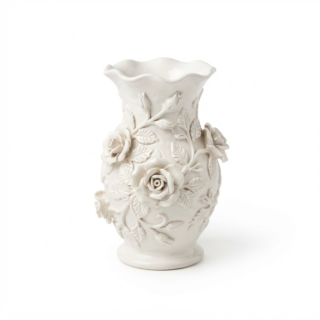 Artisanal White Ceramic Rose Vase