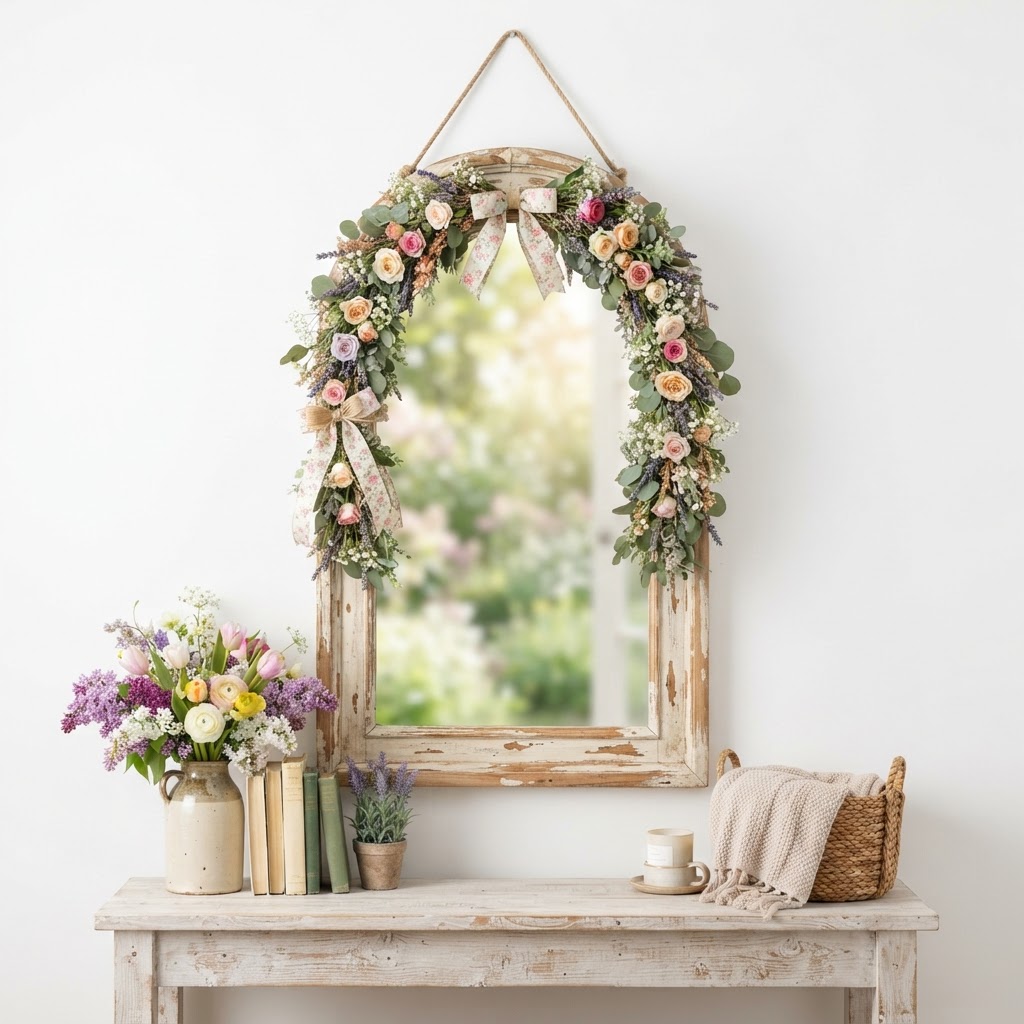 -Style Distressed Arch Wall Mirror