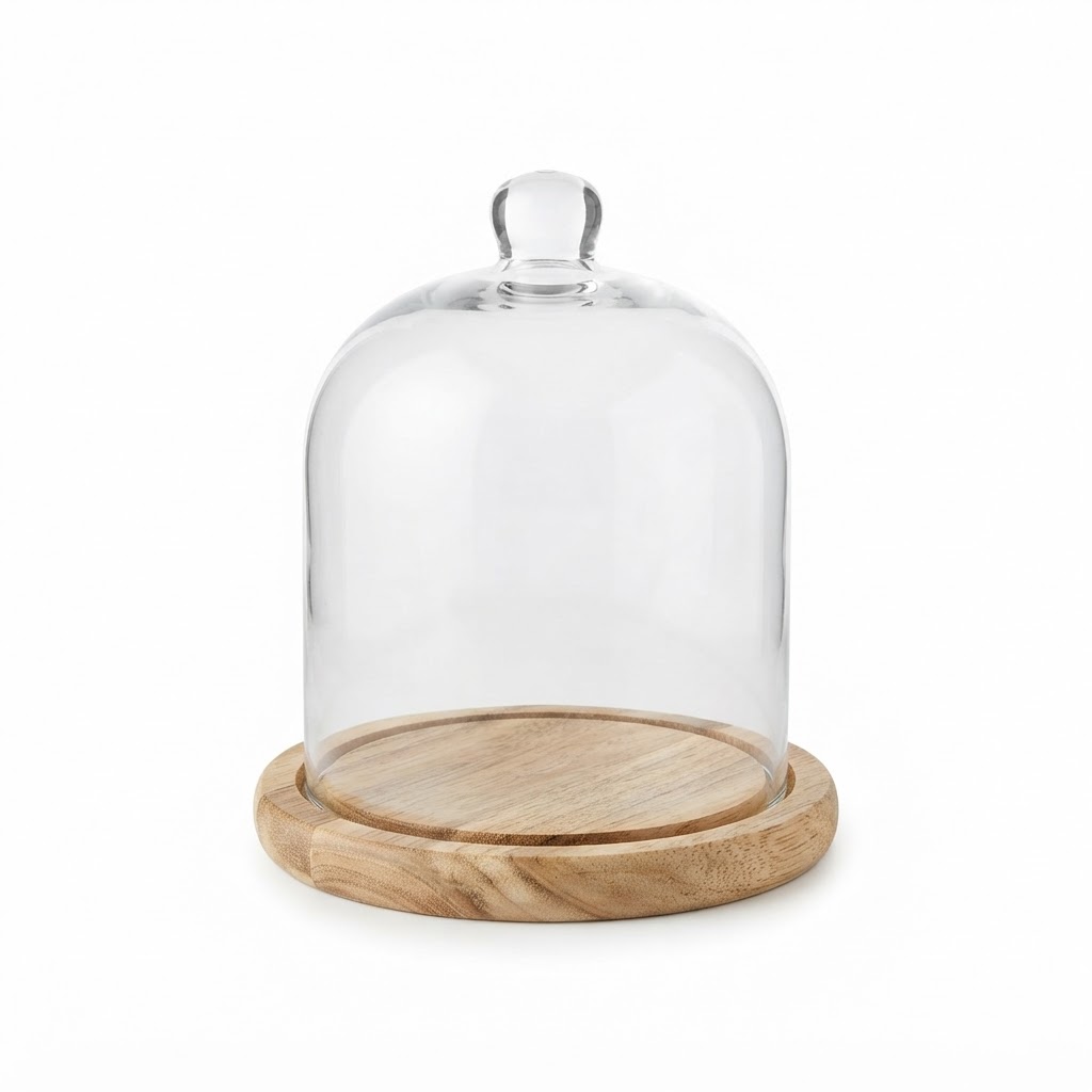 Glass Cloche with Wooden Base