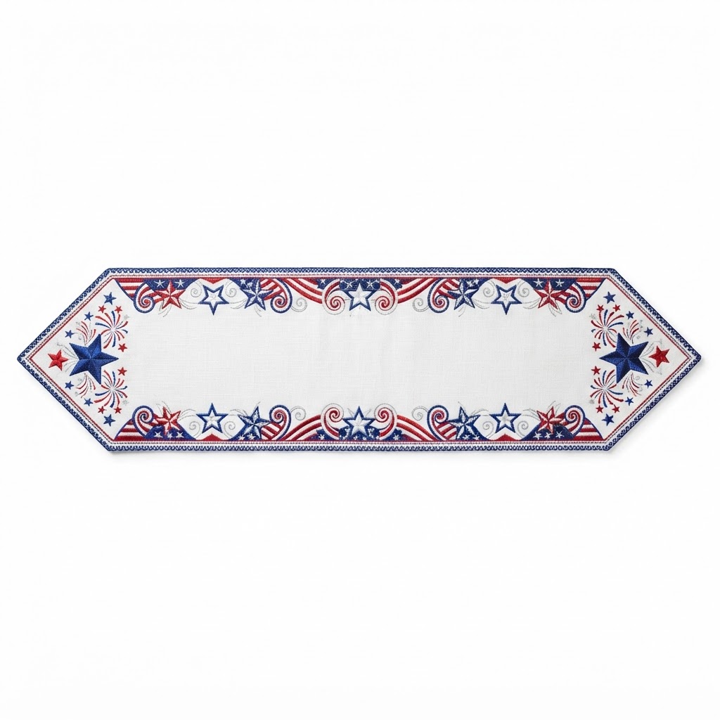 Red White and Blue Embroidered Table Runner