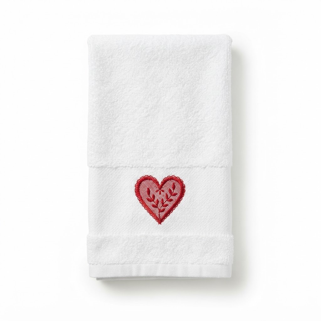 Valentine's Heart Embroidered Guest Towel