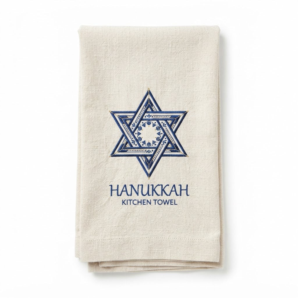 Embroidered Star of David Kitchen Towel