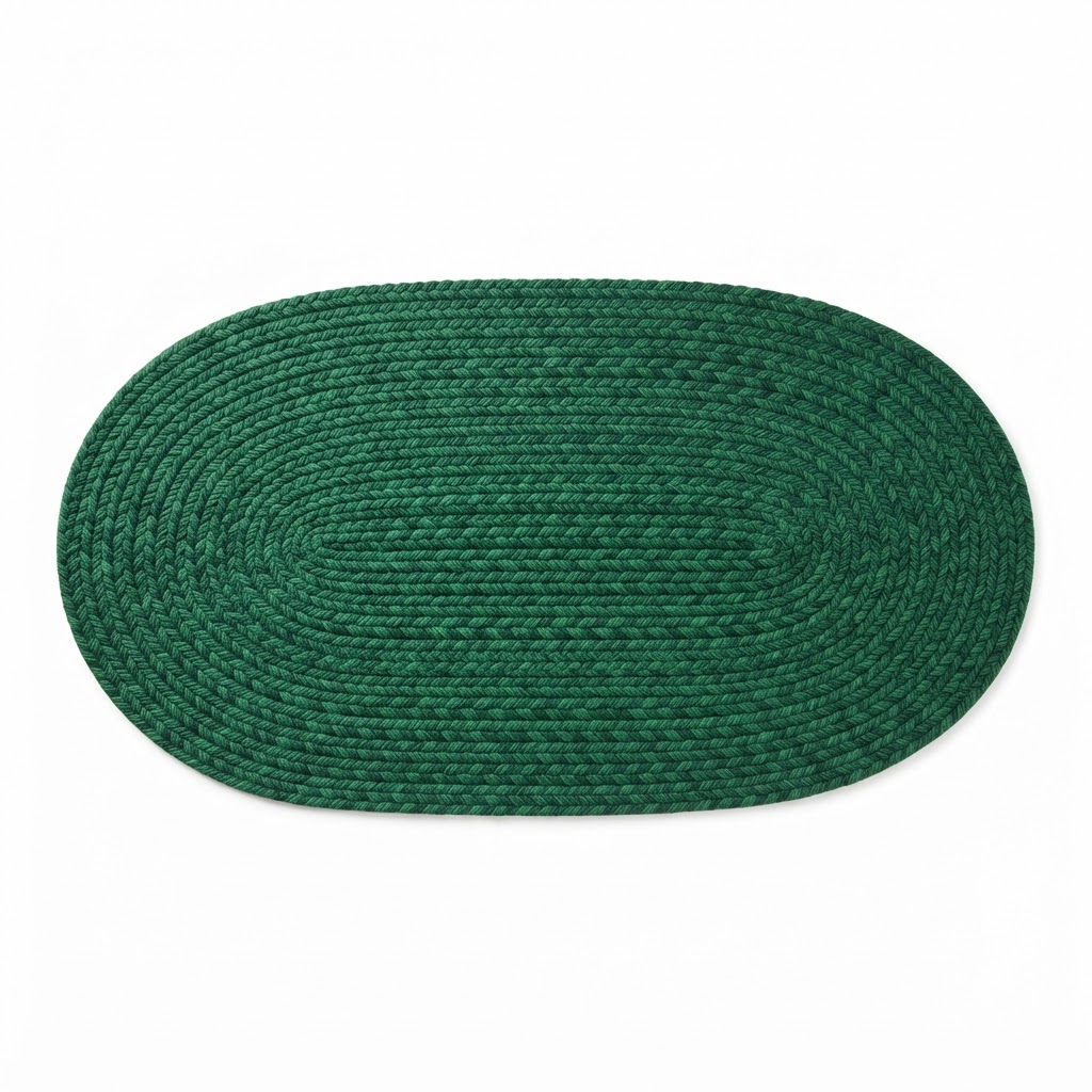 Braided Green Oval Runner Rug