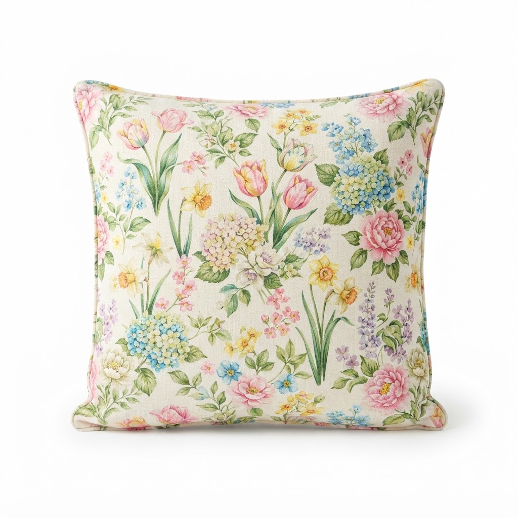 Spring Cotton Floral Print Accent Pillow