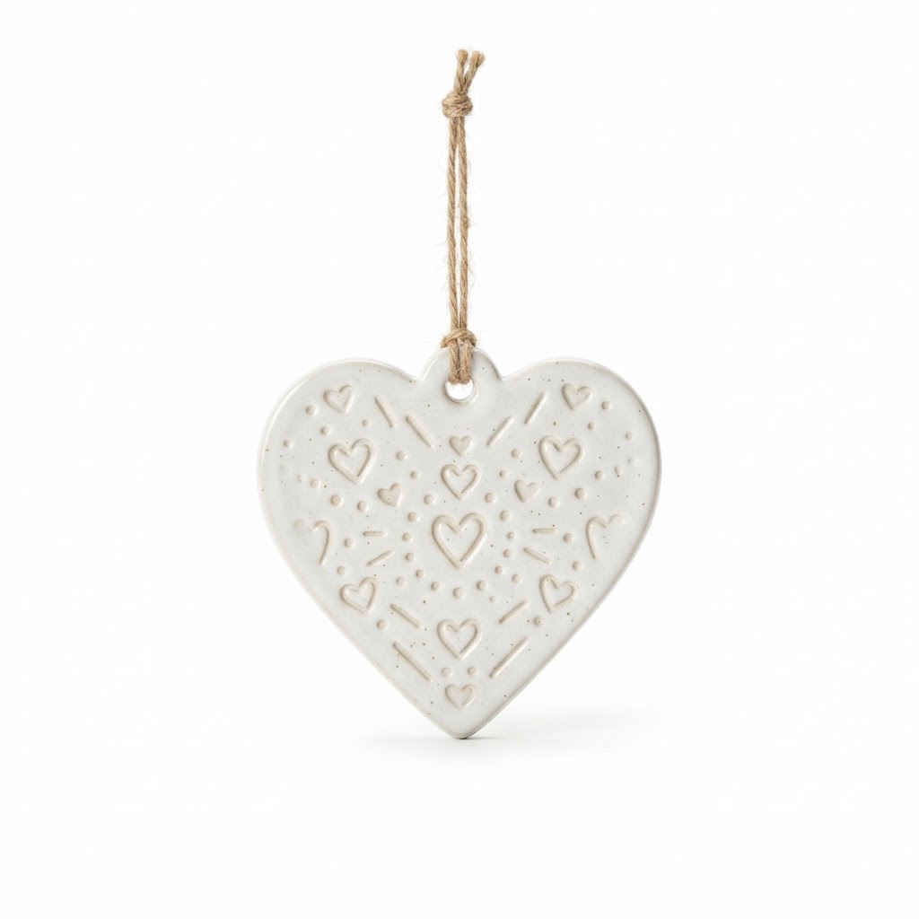 White Ceramic Heart Ornament