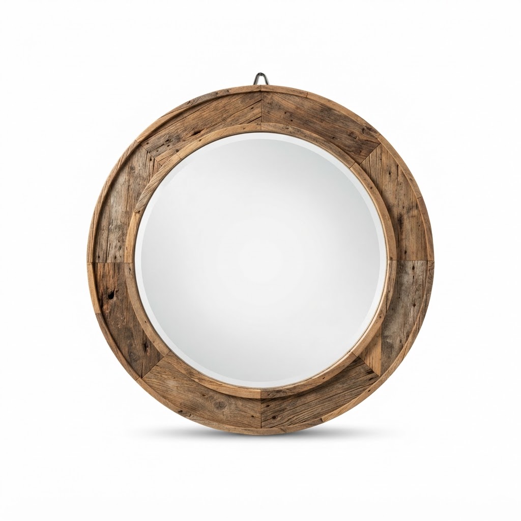 Round Reclaimed Wood Wall Mirror