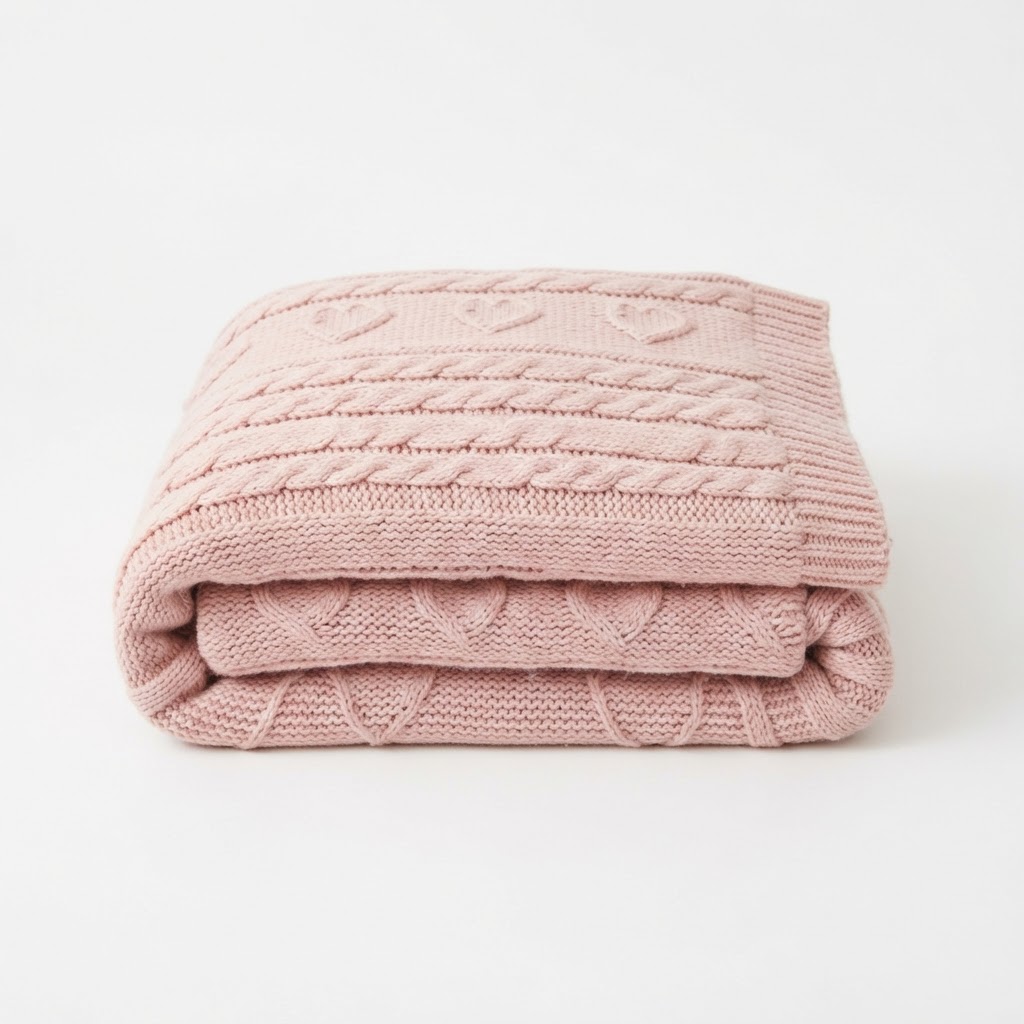 Knitted Blush Heart Throw