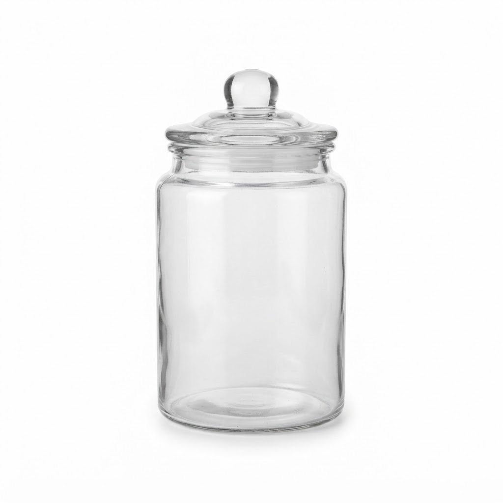 Clear glass apothecary storage jars