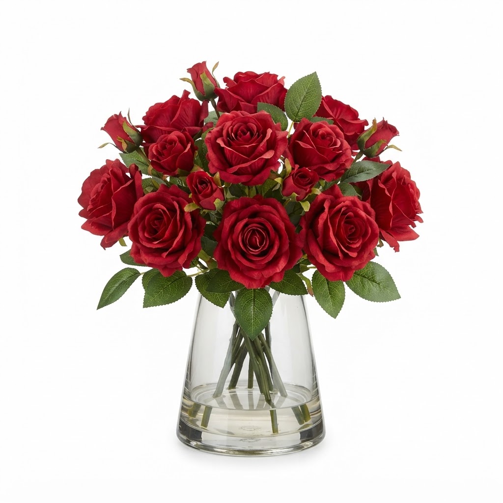 Transitional Faux Red Rose Arrangement