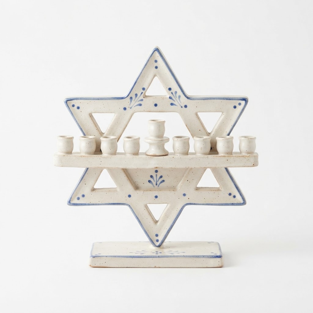 Ceramic Star of David Hanukkah Menorah