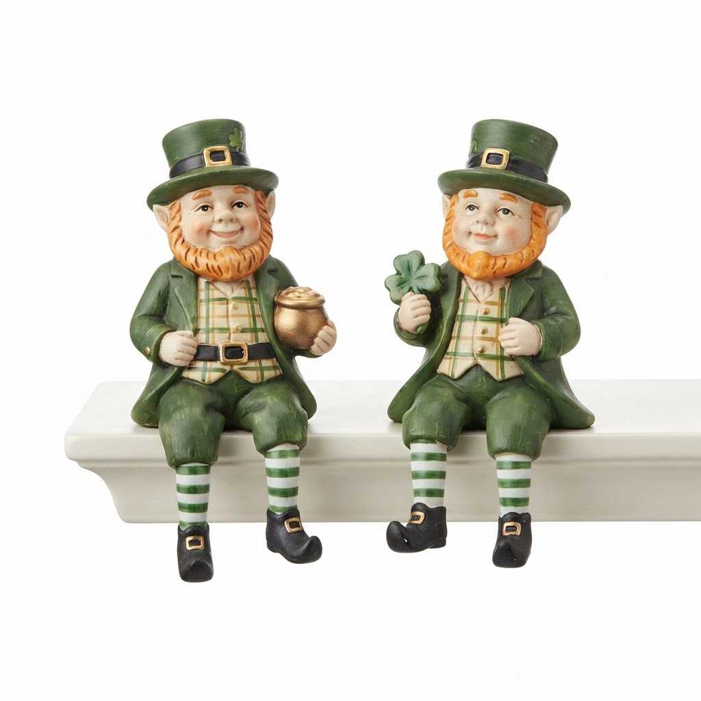 Ceramic Leprechaun Shelf Sitter Set