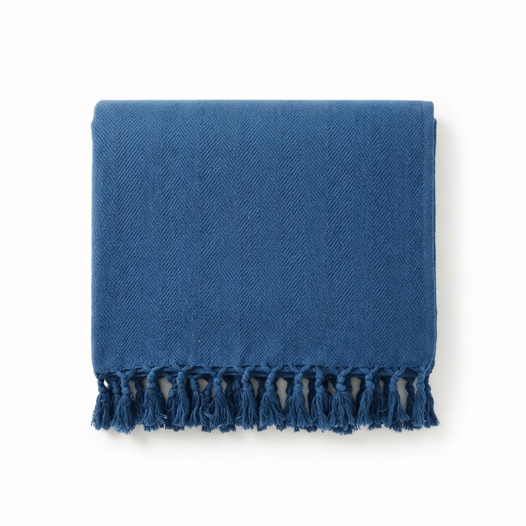 Cotton Woven Blue Throw Blanket