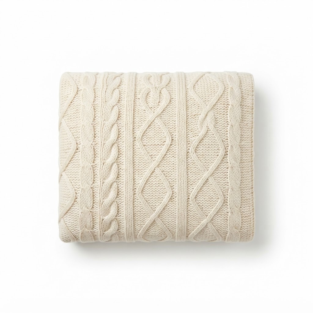 Cream Cable Knit Throw Blanket