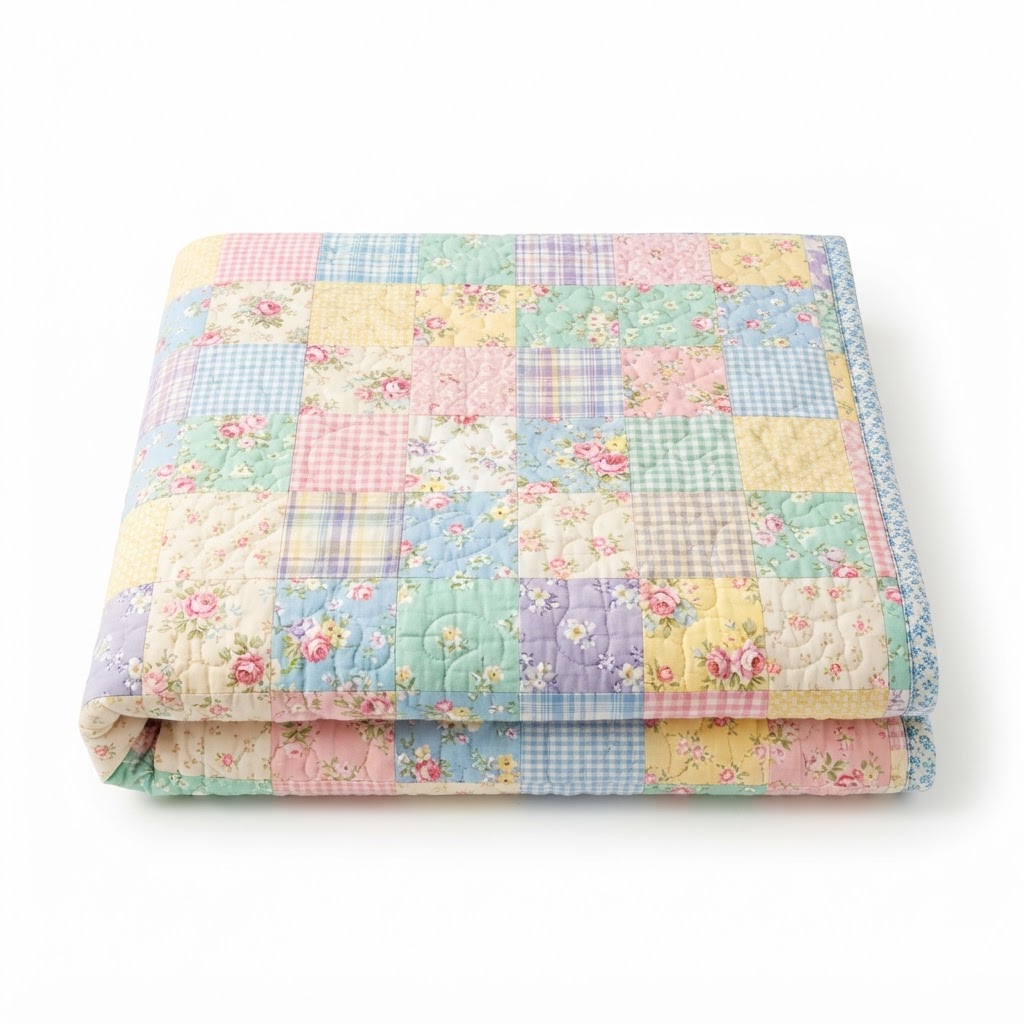 Pastel Patchwork Floral Cotton Quilt