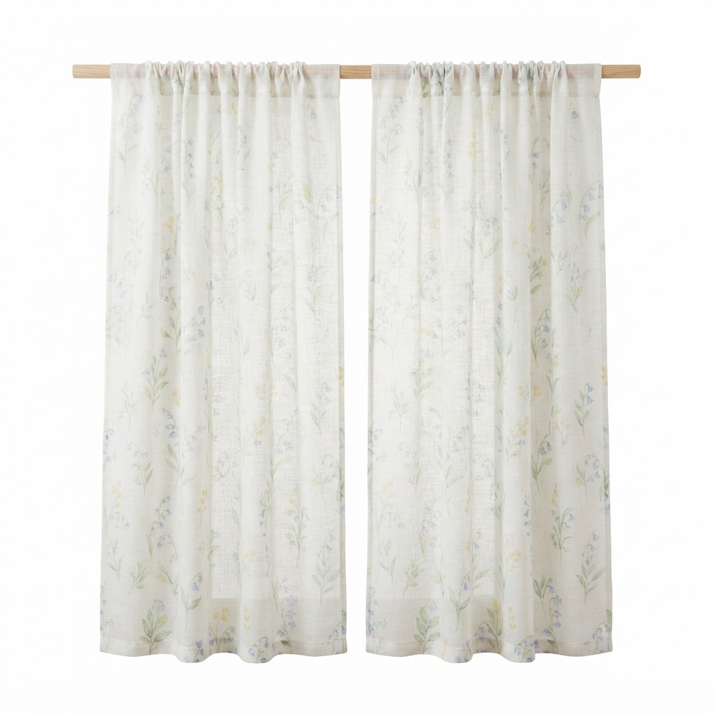 Spring Sheer Linen Blend Kitchen Curtains