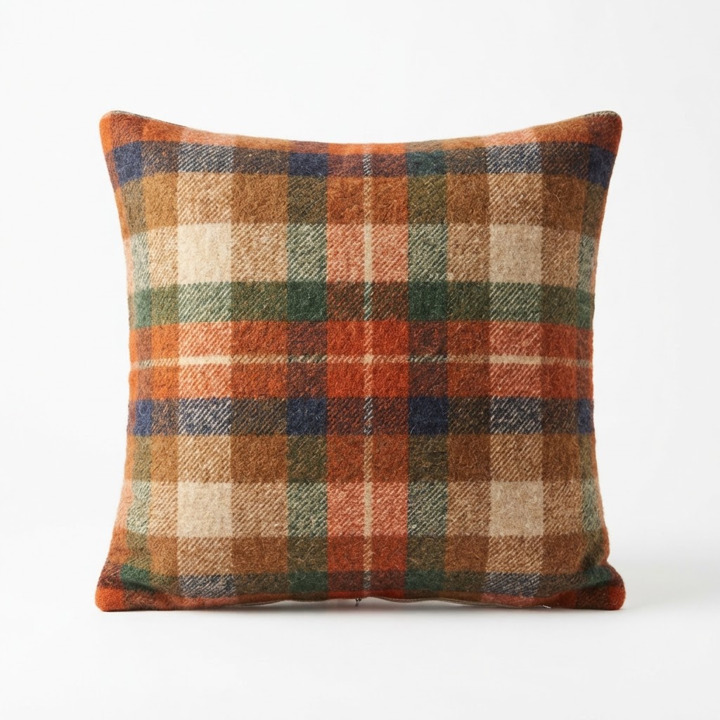Plaid Wool Blend Throw Pillow