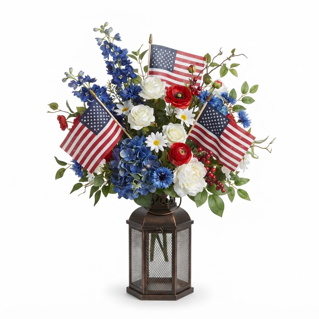 Transitional Faux Floral Arrangement with Flags
