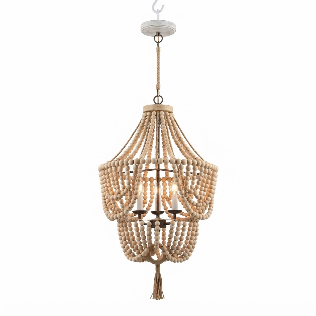 Beaded Wood Chandelier