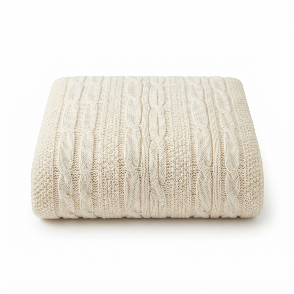 Soft Cream Cable Knit Throw Blanket