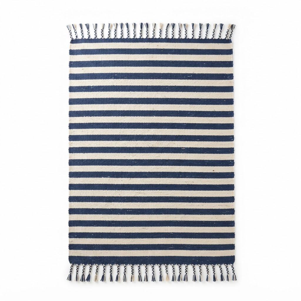 Navy and Cream Striped Area Rug
