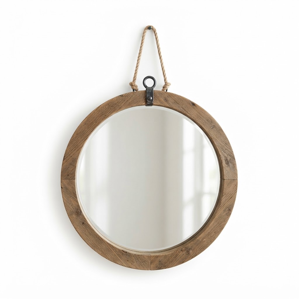 Round Wood Frame Wall Mirror