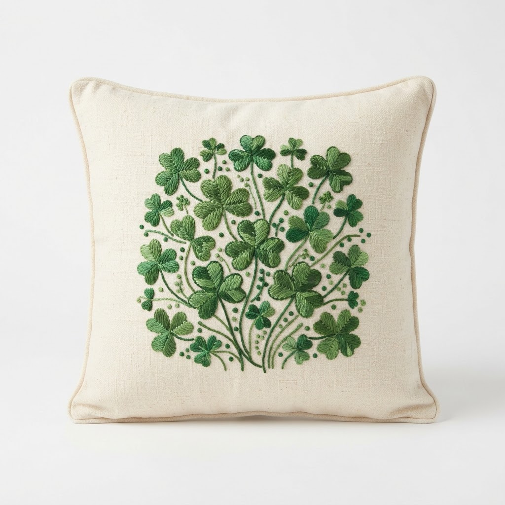 embroidered clover cream throw pillow