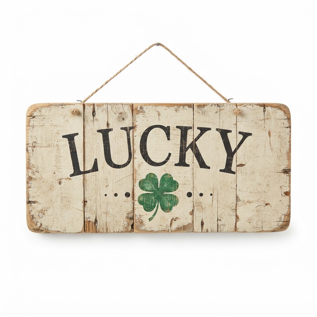 Distressed Wood Lucky Wall Sign