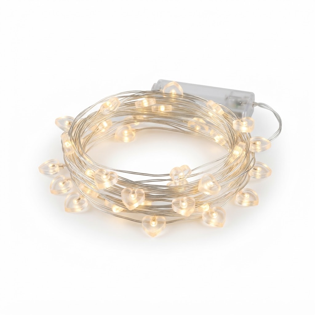 Warm White LED Fairy Heart Lights
