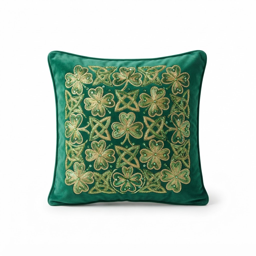 Embroidered Shamrock Throw Pillow