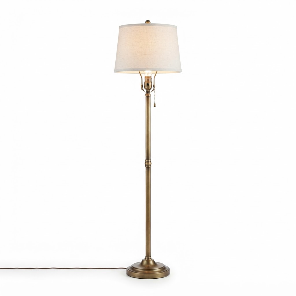 Transitional Antiqued Brass Floor Lamp