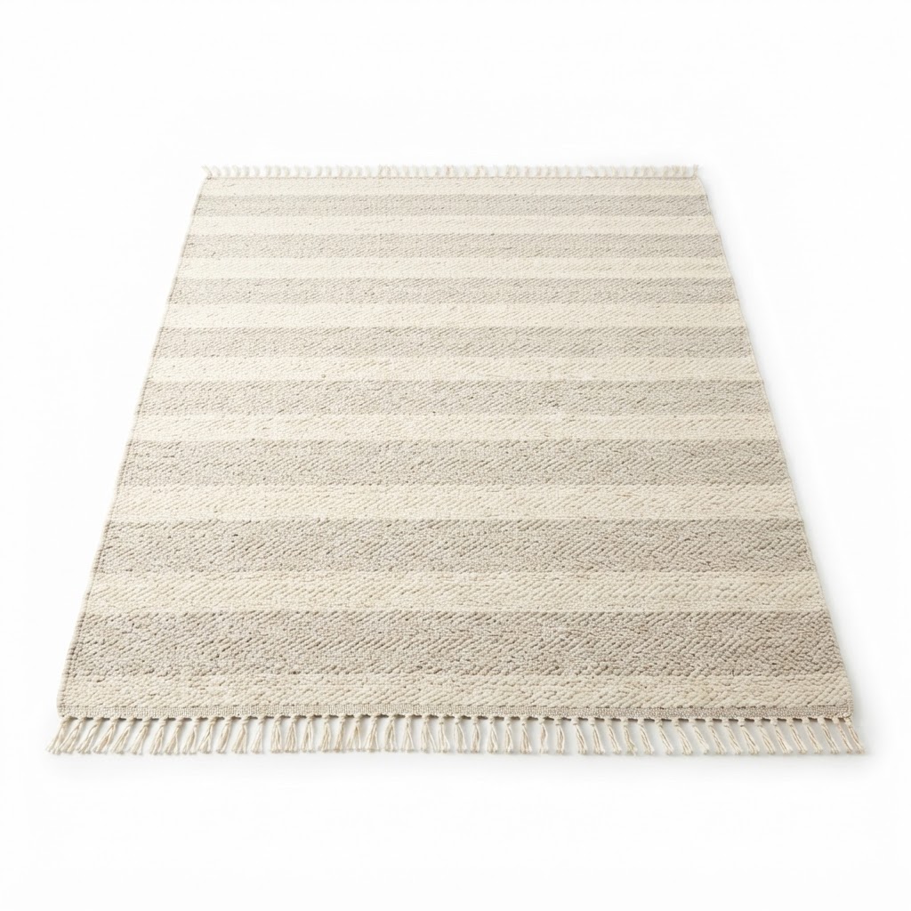 Textured Neutral Stripe Cotton Area Rug