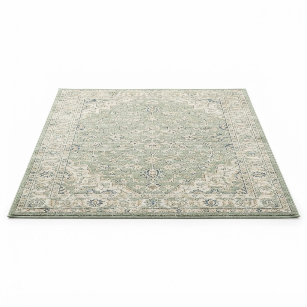 Transitional Soft Green Patterned Area Rug