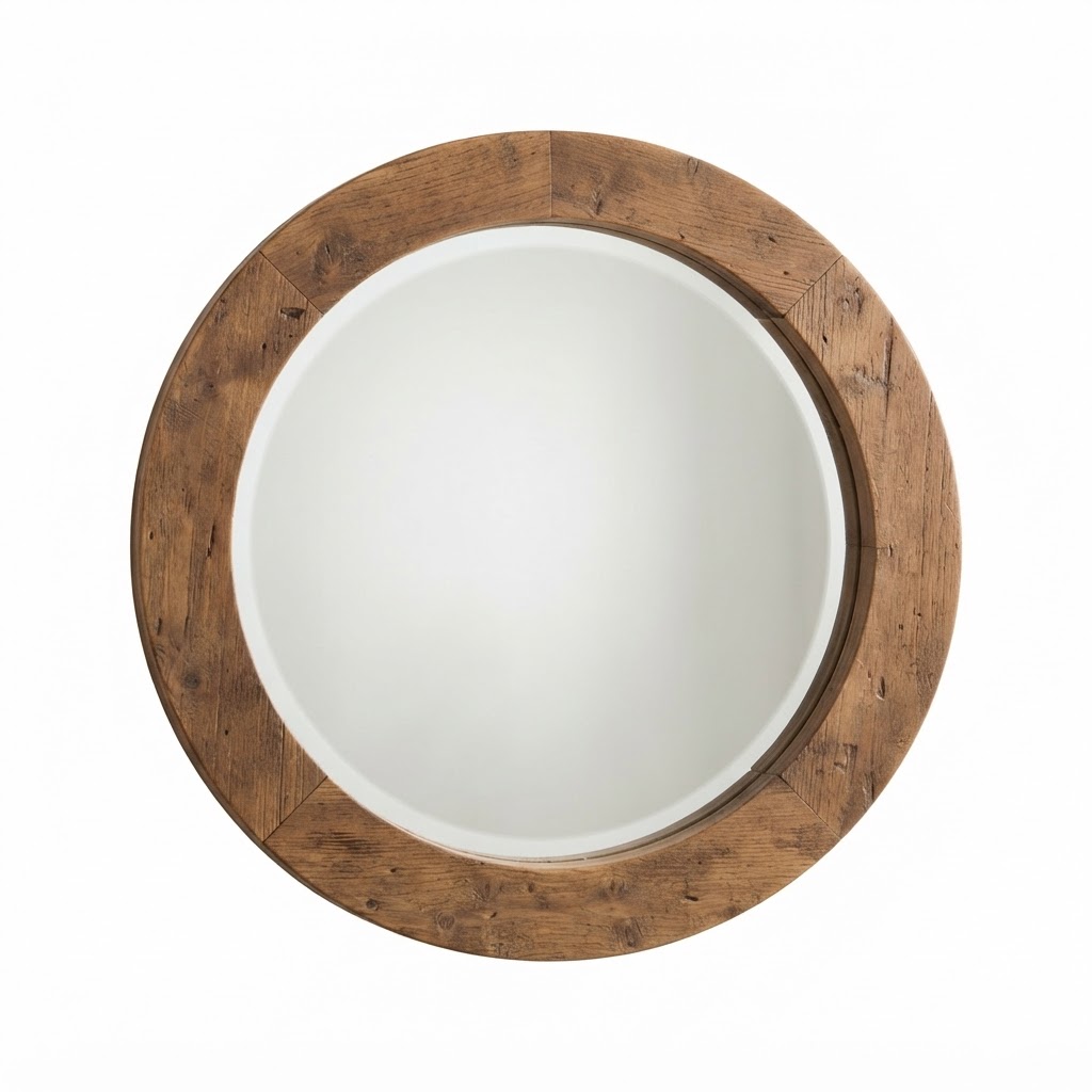 Round Wood Framed Mirror