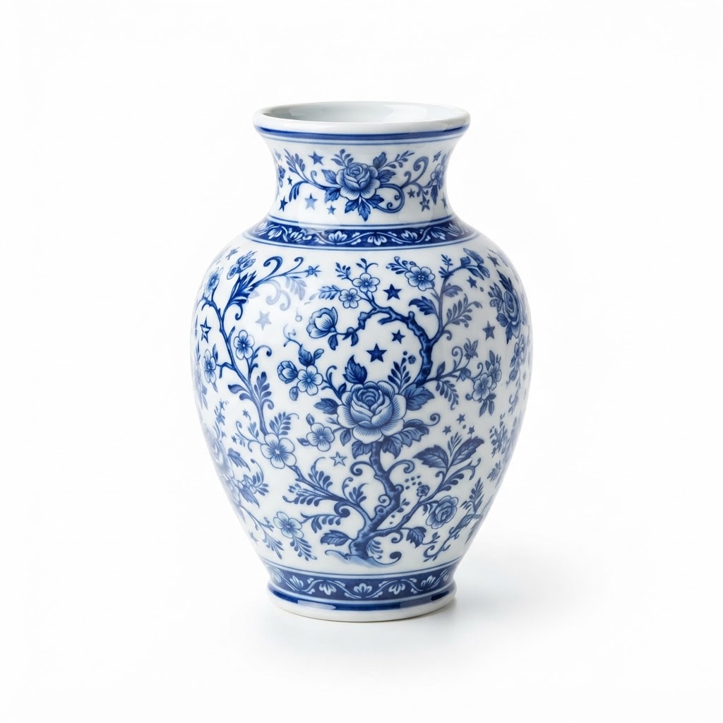 Blue Floral Porcelain Vase