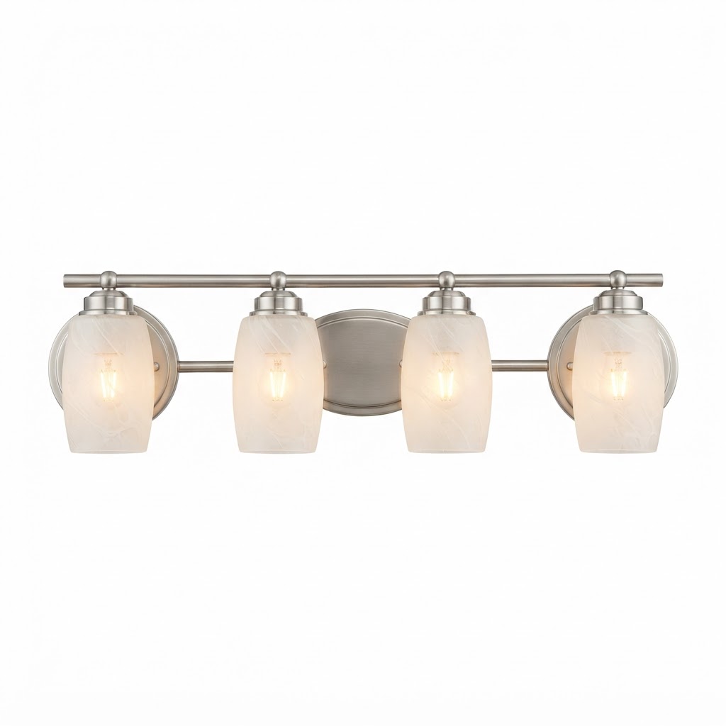 Transitional Warm White Glass Vanity Light