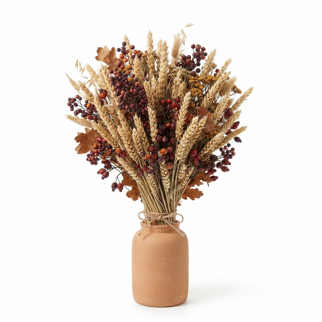 Wheat and Berry Dried Floral Arrangement
