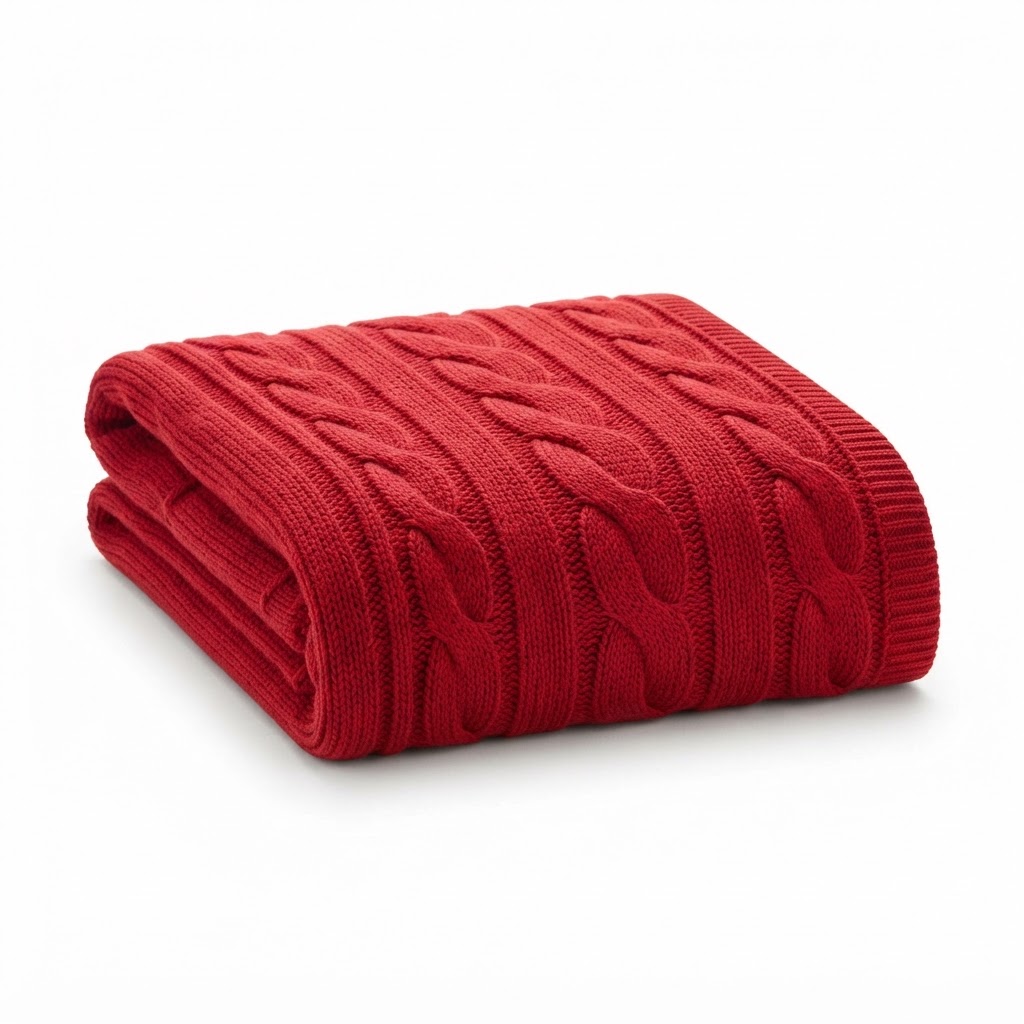 Cozy Red Cable-Knit Bath Towel
