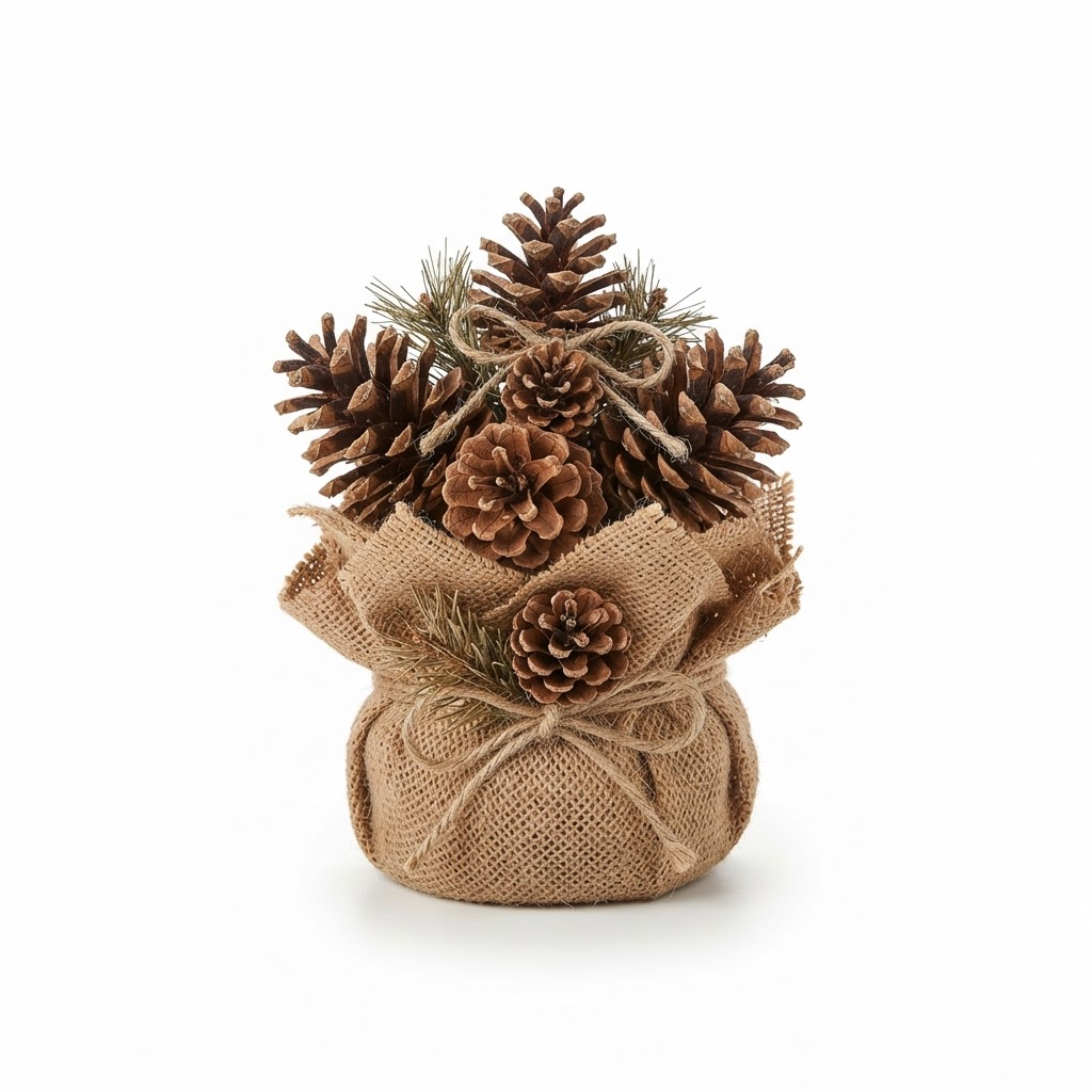 Burlap and Pinecone Tabletop Decor