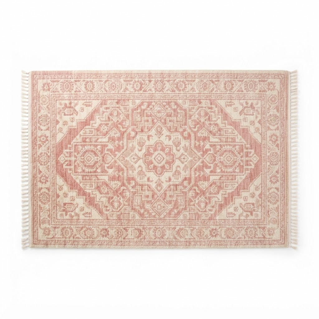 Patterned Pink and Cream Area Rug