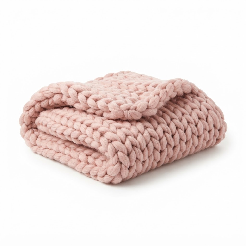 Cozy Chunky Knit Blush Throw Blanket