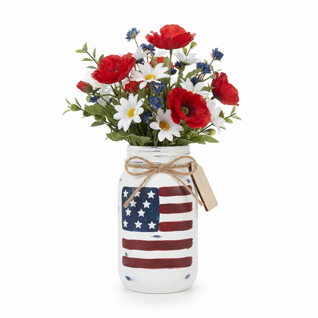 Patriotic Mason Jar Floral Decor