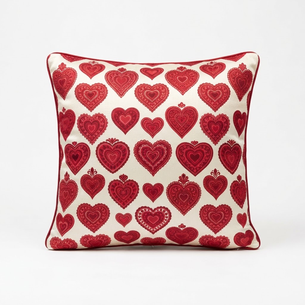 Decorative Red Heart Pattern Accent Pillows