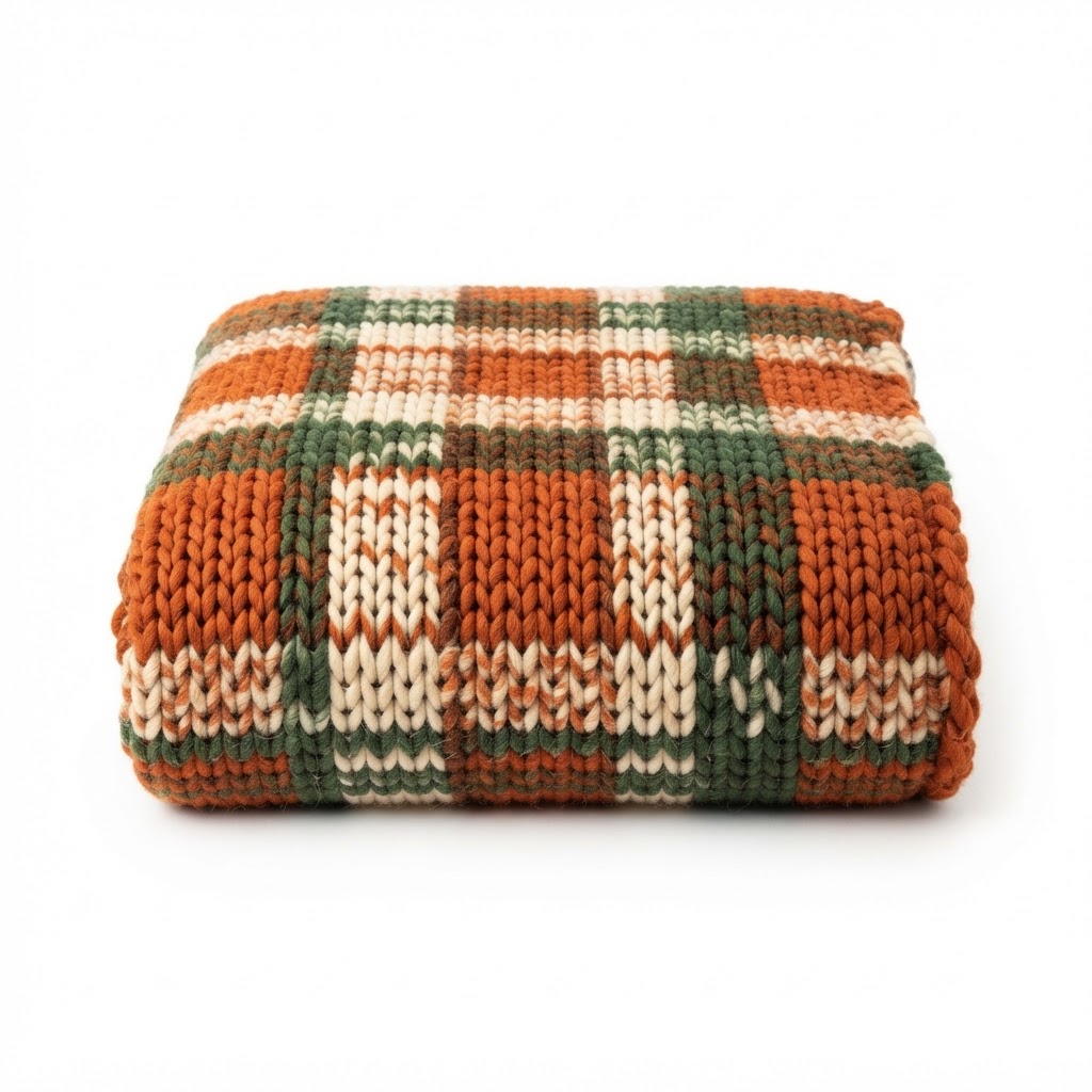 Chunky Knit Plaid Throw Blanket